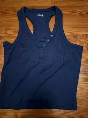 Aerie Navy Ribbed Henley Racerback Tank